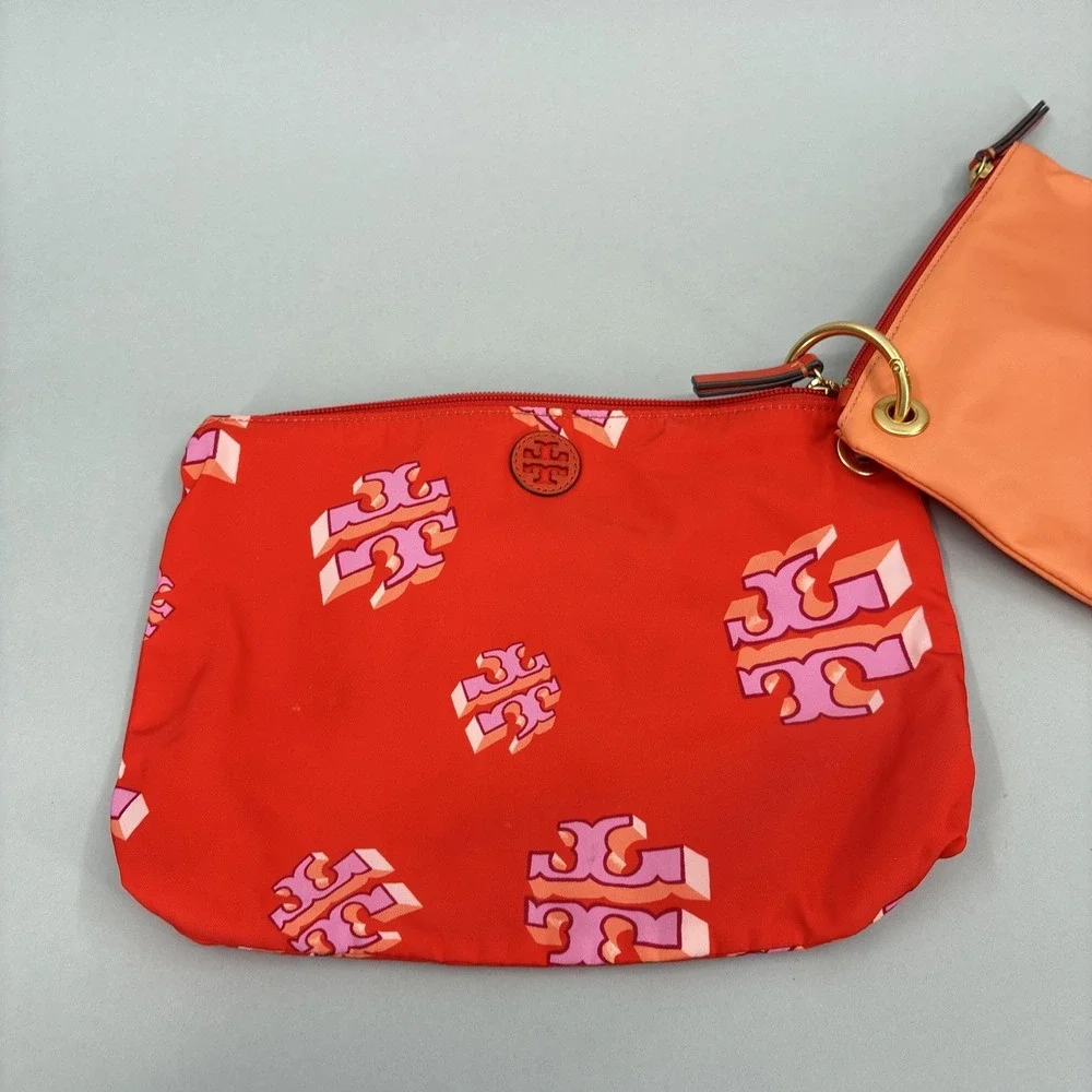 Tory Burch Clutch Bag Sandals Womens Size 8 Red Nylon Logo Beach Wristlet Set